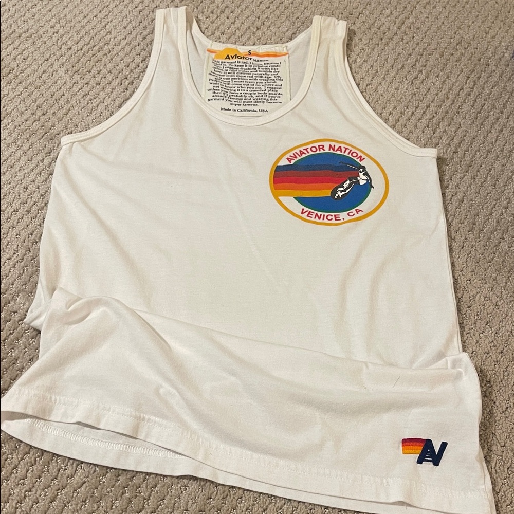 Aviator Nation White Tank with Rainbow Logo